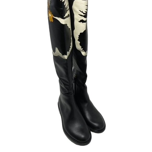 NWOT Valentino Garavani Flower Knee High Boot  Black Leather Sz 38.5/ 8.5 No Box - Picture 12 of 16
